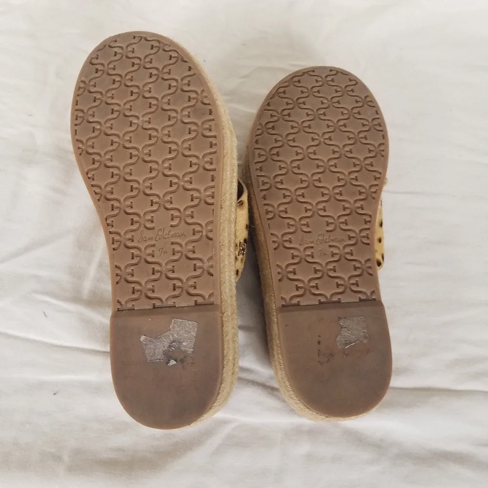 Sam Edelman Adaley Sandals Womens 7.5 Tan Cheetah Calf Hair Excellent Espadrille